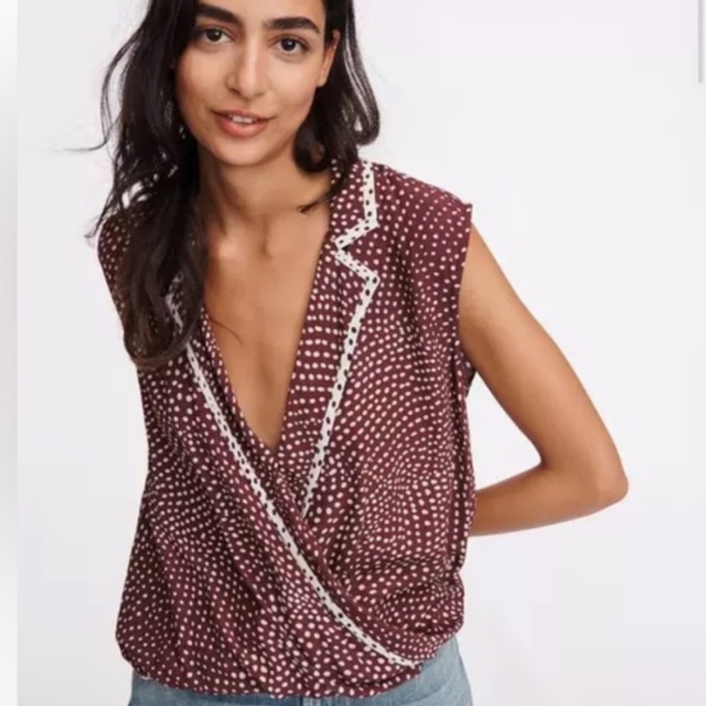 Rag & Bone Maroon Polka Dot Wrap Blouse